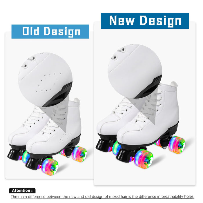 Wiwiy Roller Derby Skates for Women and Men,White Roller Skates for Outdoor Indoor, Adjustable Four Shiny Wheel Roller Skates