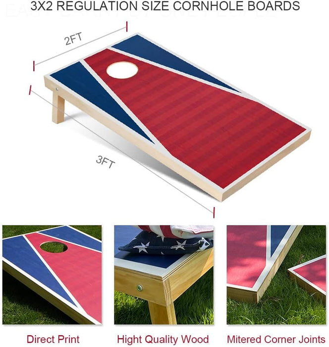 3x2 ft Cornhole Board Set - Solid Wood with 8 Bean Bags & Case, For Backyard, Beach, Park