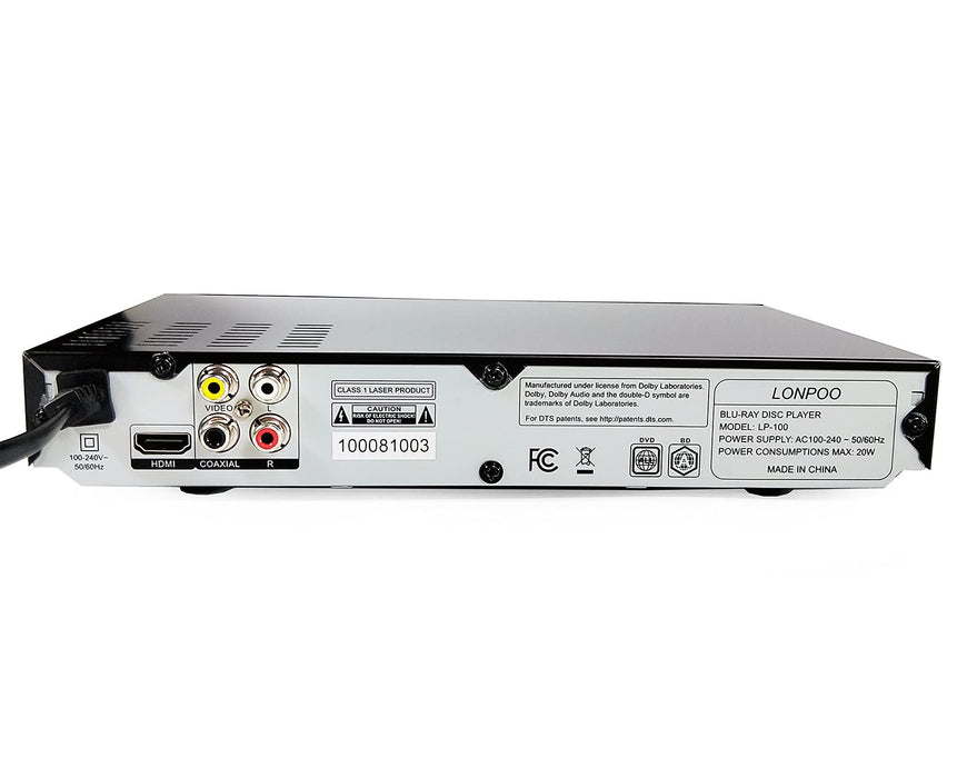 HD Blu-Ray Disc Player for TV with HDMI and AV Cables, 1080P, Built-in PAL NTSC, Coaxial Output, USB Input