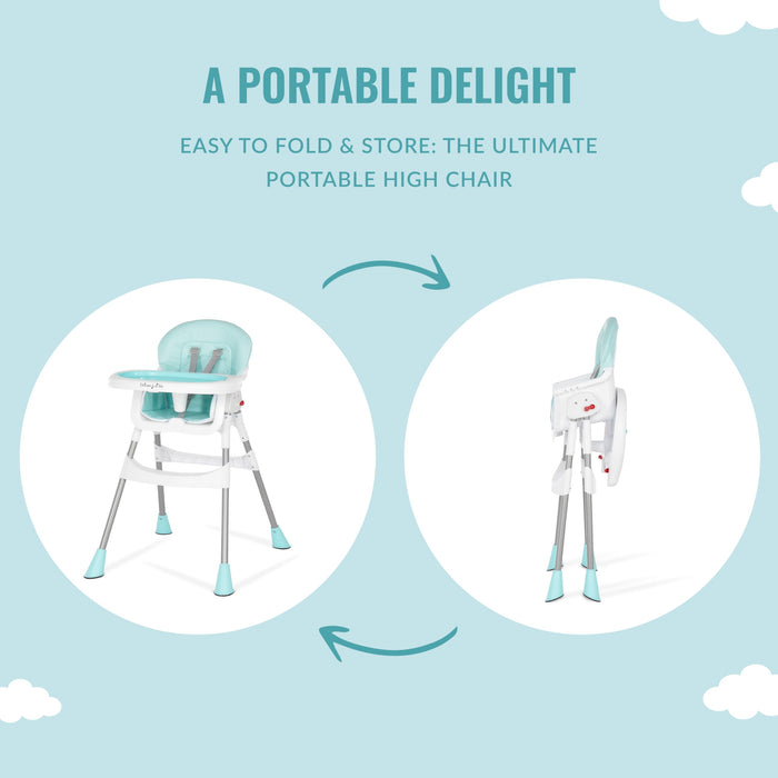 Dream On Me Portable 2-in-1 Tabletalk High Chair, Convertible Compact High Chair, Light Weight Portable Highchair, Aqua