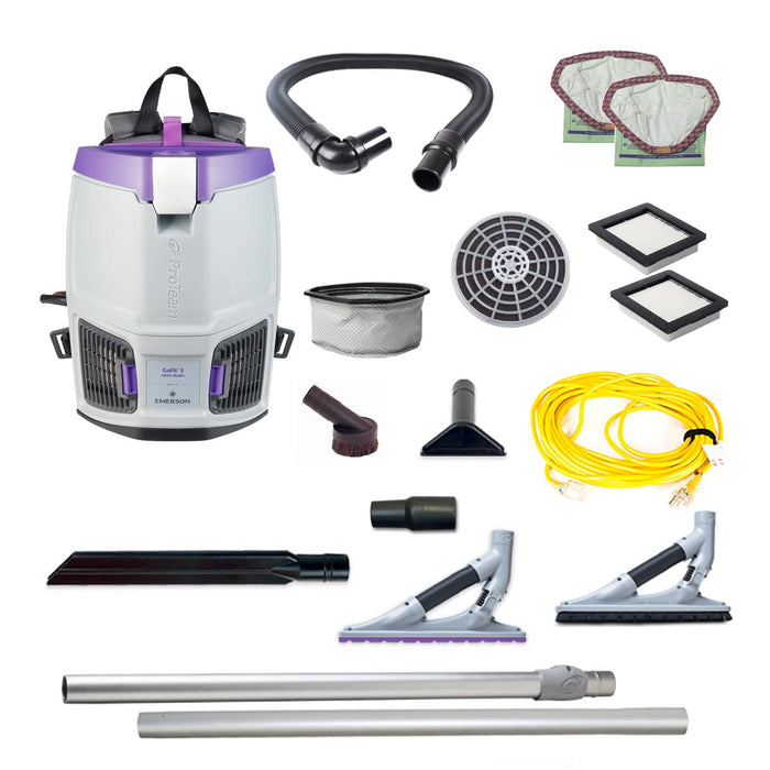 ProTeam GoFit 3 Commercial Backpack Vacuum with ProBlade Hard Surface & Carpet Tool Kit, 3 qt, Corded