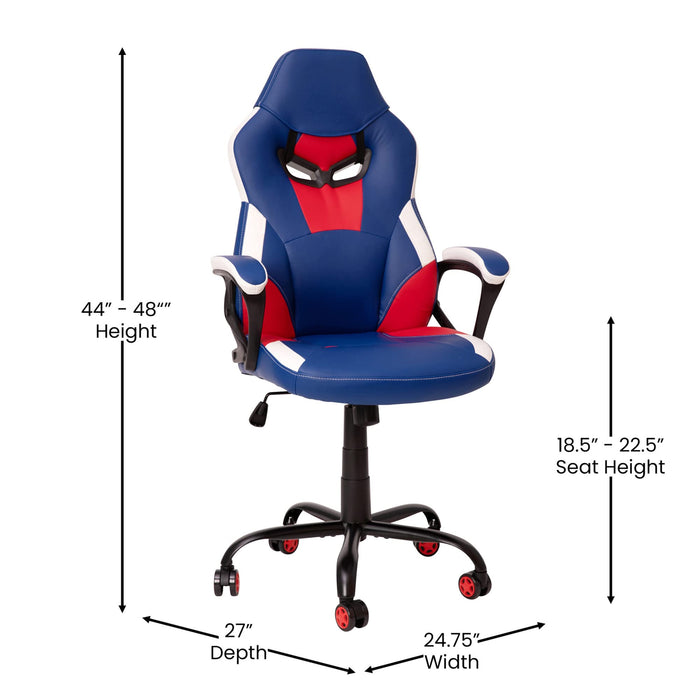 Flash Furniture Stone Ergonomic PC Office Computer Chair - Adjustable Red & Blue Designer Gaming Chair - 360° Swivel - Red Dual Wheel Casters