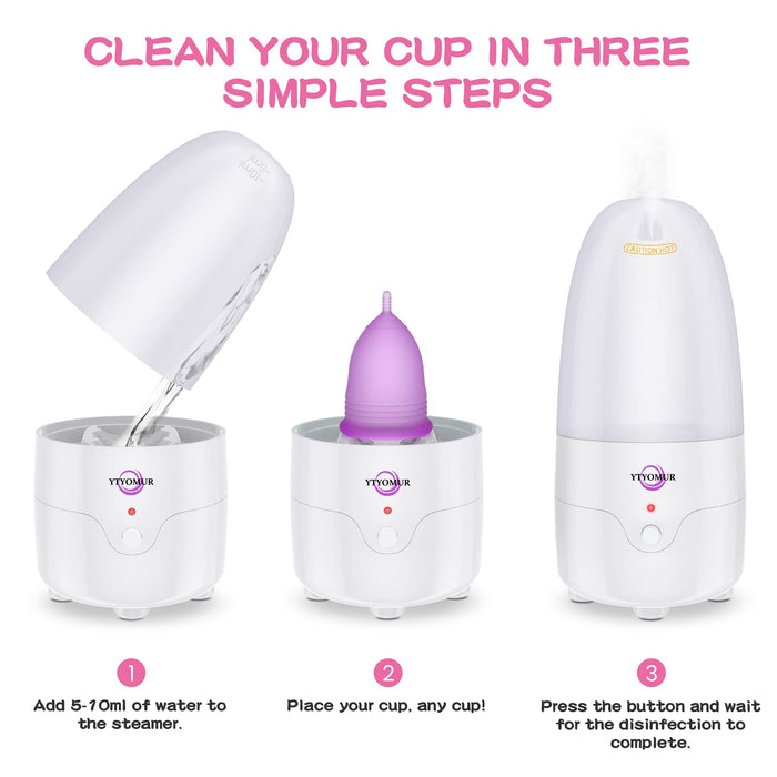 YTYOMUR Menstrual Cup Steamer Sterilizer with 2 Reusable Menstrual Cups, Period Cups Cleaner Wash Kit