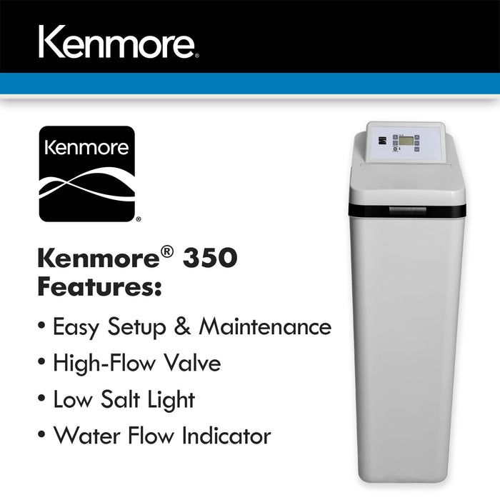 Kenmore 350 Water Softener With High Flow Valve | Reduce Hardness Minerals & Clear Water Iron In Your Home | Whole House | Easy To Install | Grey