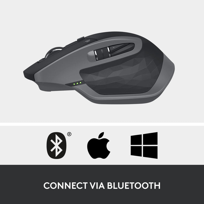 Logitech MX Master 2S Bluetooth Edition Wireless Mouse – Use on Any Surface, Hyper-Fast Scrolling, Ergonomic, Rechargeable, Control Up to 3 Apple Mac and Windows Computers - Graphite