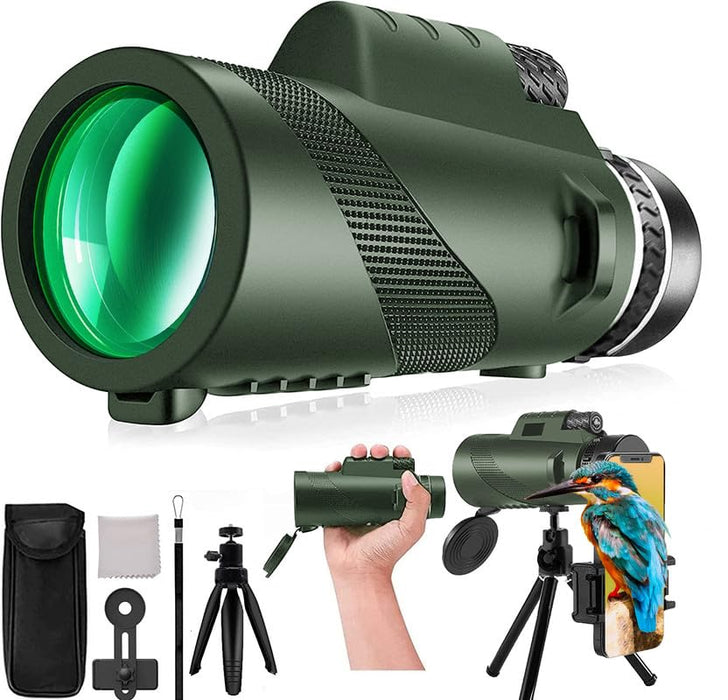 80x100 High Power Monocular Telescope for Smartphone with Tripod, HD Monocular for Adults, Lightweight BAK-4 Prism Monoculars for Hiking Hunting Stargazing Bird Watching Travel Camping