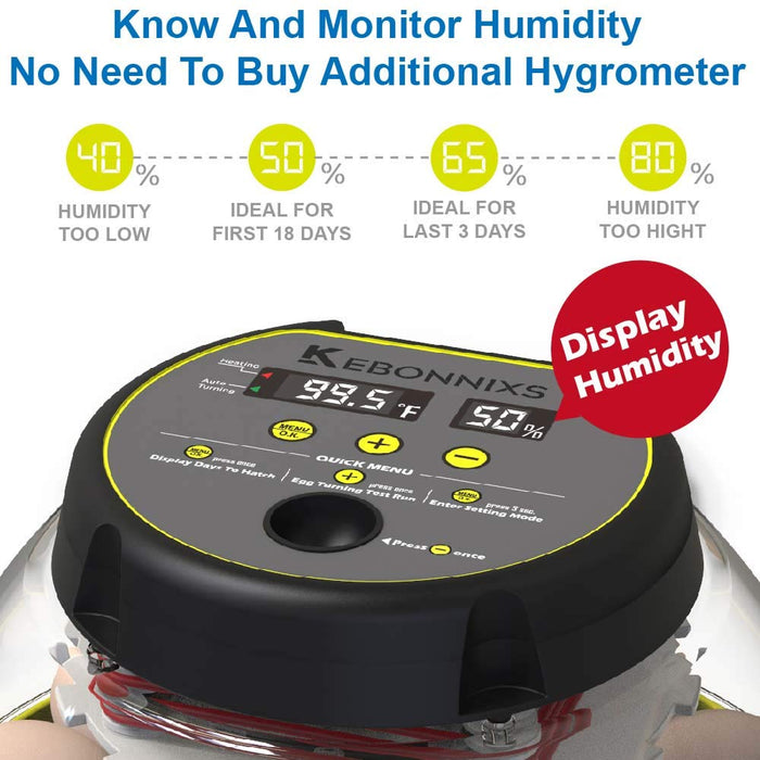 KEBONNIXS 12 Egg Incubator with Humidity Display, Egg Candler, Automatic Egg Turner, for Hatching Chickens