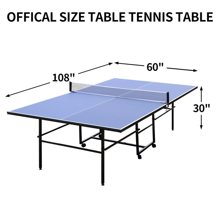 DUDUSHIMAN 9ft Mid-Size Table Tennis Table, Foldable Ping Pong Table for Indoor & Outdoor Games with Net, 2 Table Tennis Paddles and 3 Balls, Style A