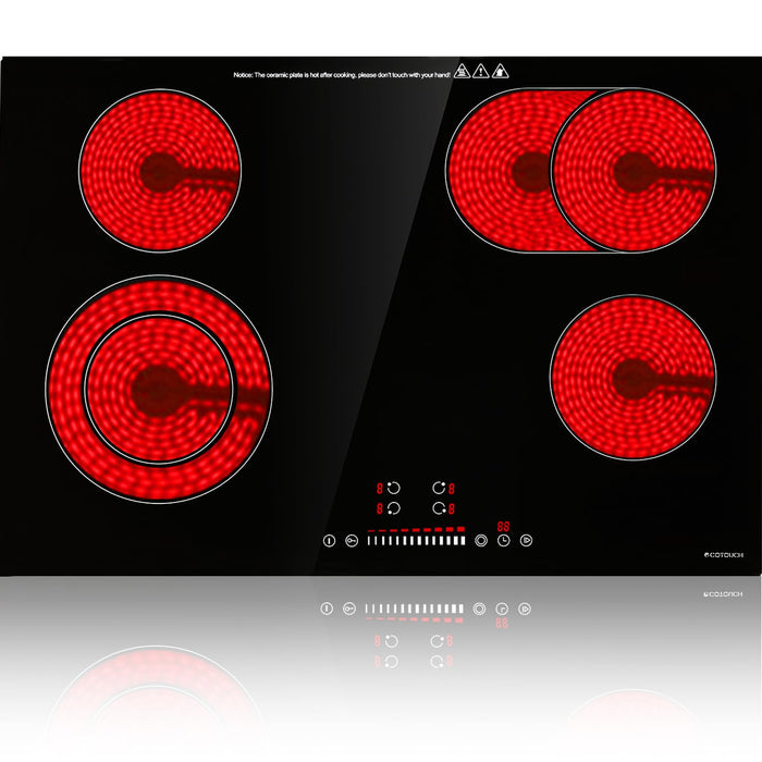 ECOTOUCH 30 Inch Electric Cooktop 4 Burners,Fast Heat,Built-in,Quick Boil,Dual Ring,Hot Surface Indicator,30" Ceramic Glass Radiant Electric Stove Top,220-240v,Hard Wire