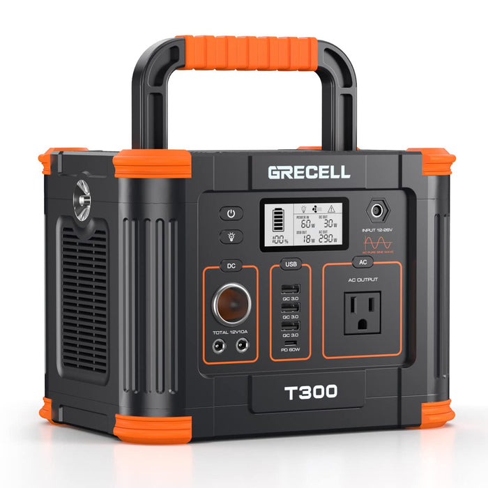 Portable Power Station 300W (Peak 600W), GRECELL 288Wh Solar Generator with 60W USB-C PD Output, 110V Pure Sine Wave AC Outlet Backup Lithium Battery for Outdoors Camping Travel Hunting Home Blackout