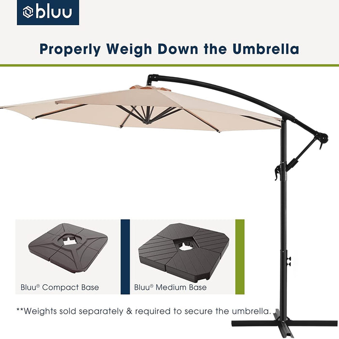 WUFF Bluu 10ft Patio Offset Umbrella Cantilever Umbrella Hanging Market Umbrella Outdoor Umbrellas with Crank & Cross Bases(Beige)