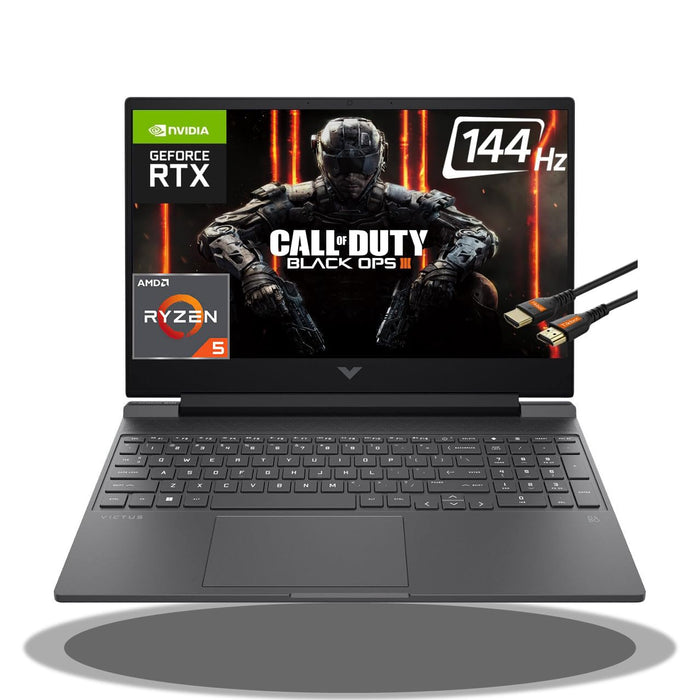 HP Victus 15 Gaming Laptop 15.6" FHD IPS 144Hz AMD 7000 Ryzen 5 7535HS (Beats i7-11800H) GeForce RTX 2050 4GB Graphic Backlit USB-C B&O Win11 Black + HDMI Cable (8GB RAM | 512GB PCIe SSD)