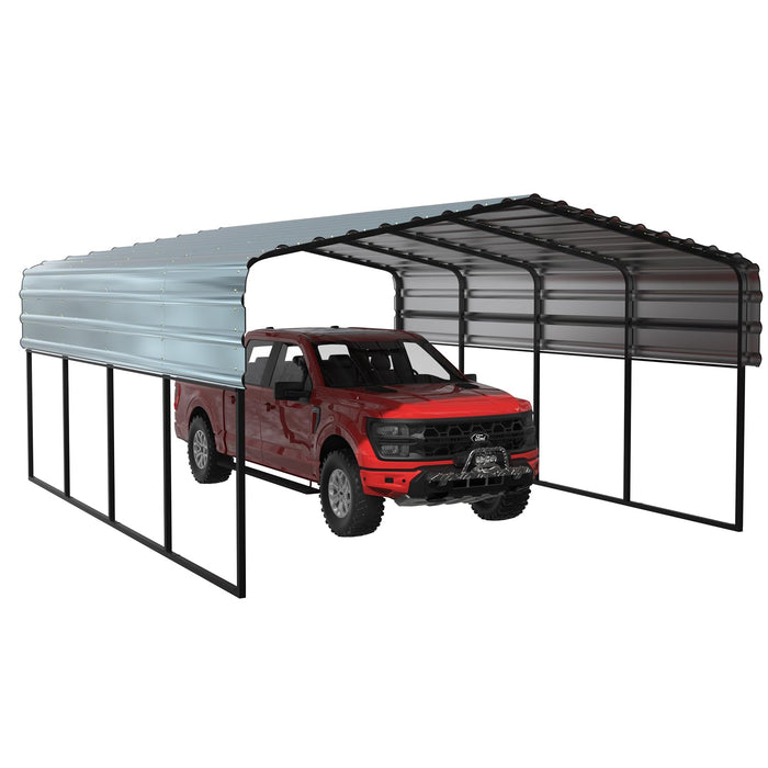 EROMMY 12x20 FT Metal Carport, 12' x 20' x 8.6' Heavy Duty Carport Canopy with Galvanized Metal Roof and Frame for Pickup, Boat, Car and Tractors