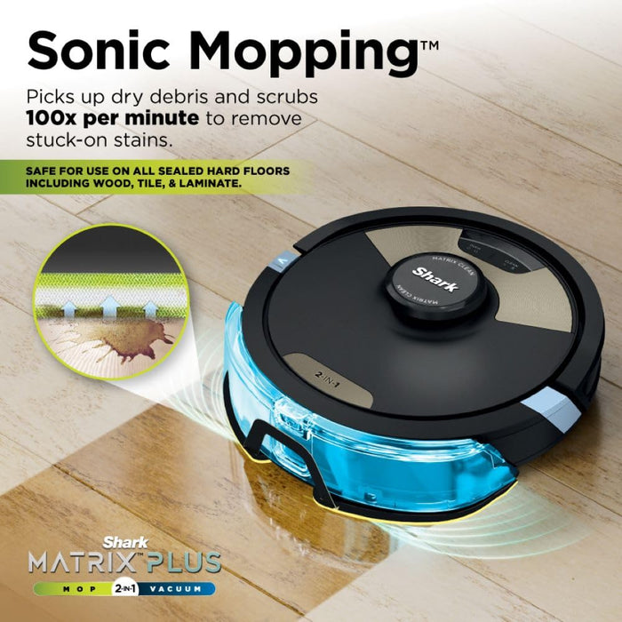 Shark Matrix Plus 2in1 Robot Vacuum & Mop with Sonic Mopping, Matrix Clean, Home Mapping, HEPA Bagless Self Empty Base, CleanEdge, for Pet Hair, Wifi, Black/Gold (AV2610WA)