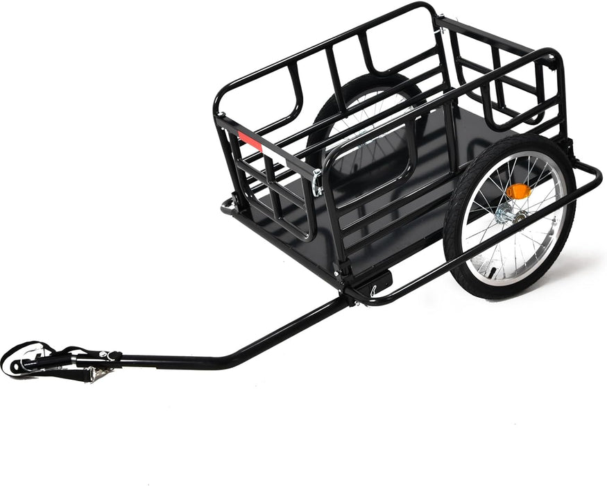 Evcitn 2023 Waterproof Foldable Bike Cargo Trailer Bicycle Cart Wagon Trailer w/Hitch, 16'' Wheels, 143 lbs Max Load - Black