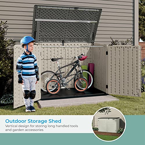 Suncast 5.9 ft. x 3.7 ft Horizontal Stow-Away Storage Shed - Natural Wood-like Outdoor Storage for Trash Cans and Yard Tools - All-Weather Resin, Hinged Lid, Reinforced Floor - Vanilla and Stoney