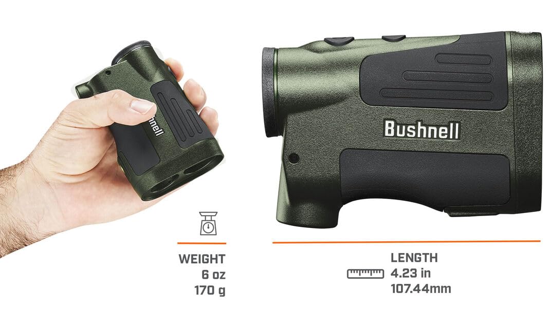 Bushnell Prime 1500 Hunting Laser Rangefinder 6x24mm - Bow & Rifle Modes, BDC Readings, Crystal Clear Optic Protected by Exo Barrier + Durable carrying Case + Battery + Microfiber Cleaning Cloth