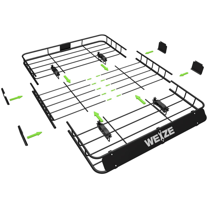 WEIZE 54" x 34" x 6" Roof Rack Rooftop Cargo Carrier Steel Basket, Heavy Duty Car Top Luggage Holder with Extension for SUV, Pick Up Trucks, 150 lbs Capacity