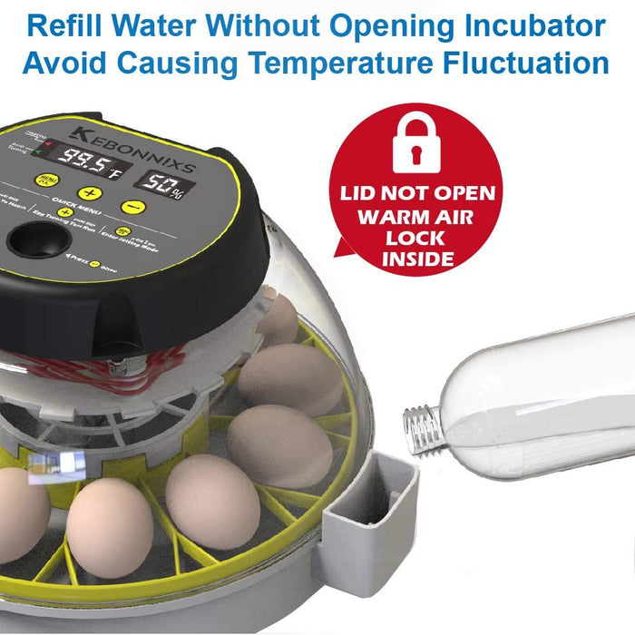 KEBONNIXS 12 Egg Incubator with Humidity Display, Egg Candler, Automatic Egg Turner, for Hatching Chickens