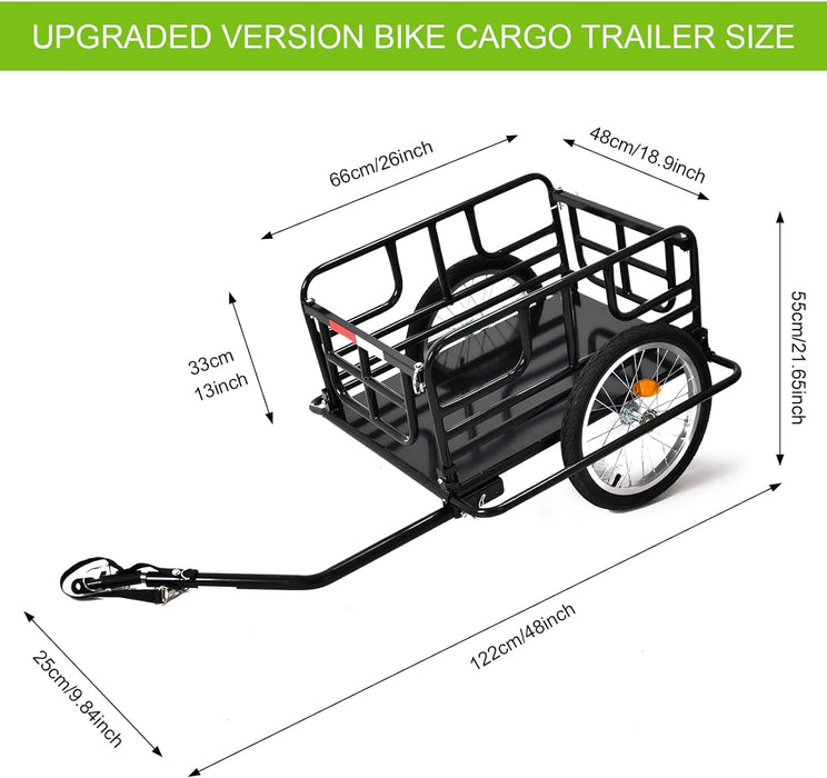 Evcitn 2023 Waterproof Foldable Bike Cargo Trailer Bicycle Cart Wagon Trailer w/Hitch, 16'' Wheels, 143 lbs Max Load - Black