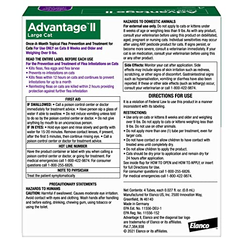 Advantage II Large Cat Vet-Recommended Flea Treatment & Prevention | Cats Over 9 lbs. | 4-Month Supply