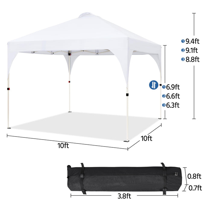 Yaheetech 10x10 Pop Up Canopy Tent with Vent, Easy Set Up Tent, Instant Sun Shelter Canopy with Wheeled Bag, 4 Sandbags, 12 Stakes & 4 Ropes, for Parties, Beach, Outdoor, White