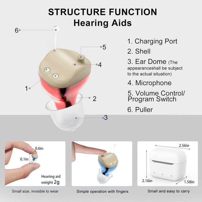 100% True Hearing Aids (Not Amplifier) 11 Channals Invisible Digital Rechargeable Hearing Aids for Seniors Severe Hearing Loss with Noise Cancelling Hearing Aid with Magnetic Charging Box (Blue-Red)