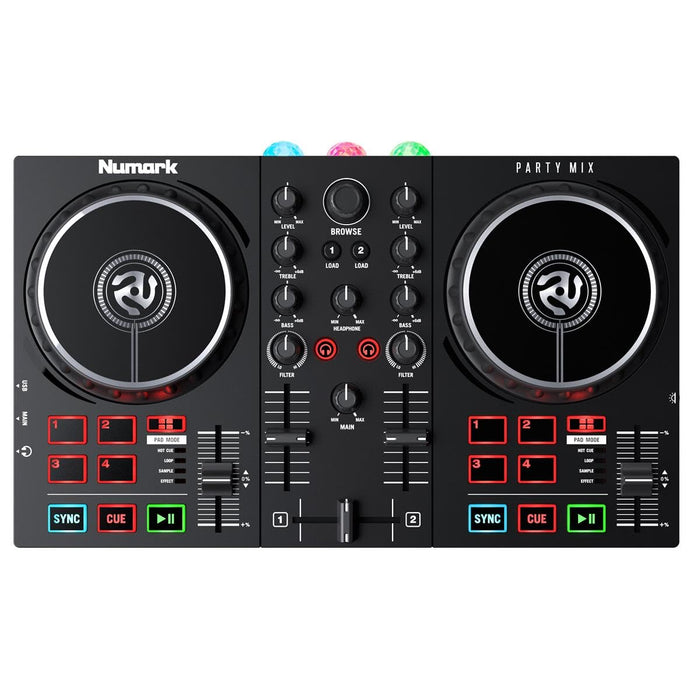 Numark Party Mix II - DJ Controller with Party Lights, DJ Set with 2 Decks, DJ Mixer, Audio Interface and USB Connectivity + Serato DJ Lite