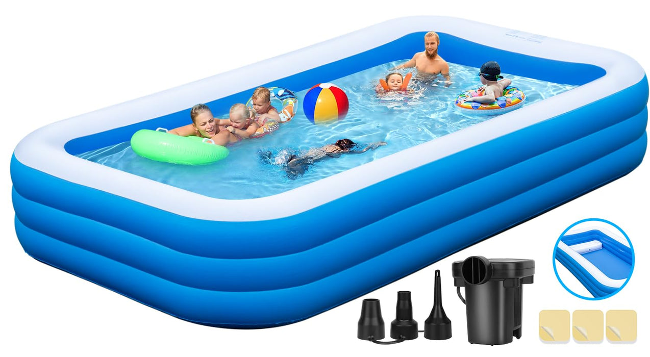 Large Inflatable Pool with Seats for Adults, 130"x 72" x22” Full Size Family Blow Up Pool, Oversized Thickened Above Ground Swimming Pool with Pump for Backyard Home Garden Lawn Indoor Outdoor