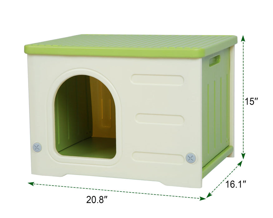 Waterproof Cat House Outdoor Indoor, Plastic Cat House for Outdoor Cats Feral Cat House Outdoor, Sturdy Cat Bed for Small Pet, Spacious, Assemble Easily -Grey