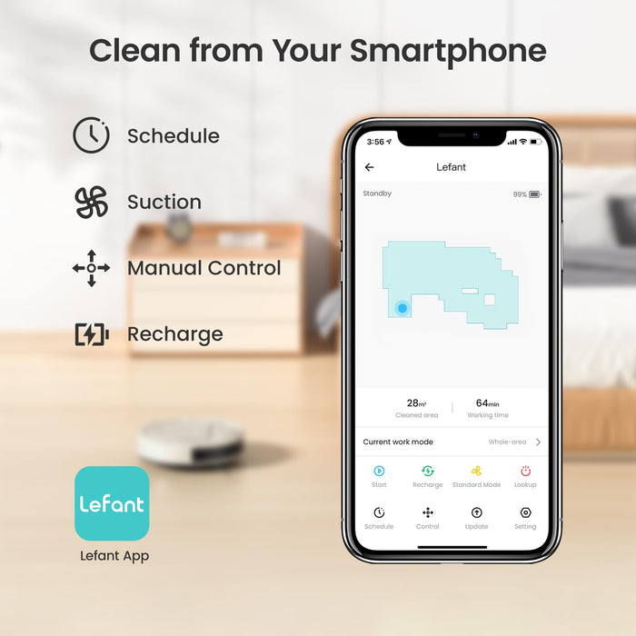 Lefant M210 Pro Robot Vacuum Cleaner, 2200Pa Suction,120 Mins Runtime, Self-Charging Slim Robotic Vacuums, APP/Voice/Remote Control, Works with Alexa, Ideal for Pet Hair,Low-Pile Carpet, Hard Floor