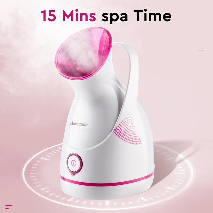 Amconsure Facial Steamer - Nano Ionic Face Steamer Warm Mist Steamer for Face Home Sauna SPA, Face Humidifier Steamer for Facial Deep Cleaning Unclogs Pores Sinuses - 5 Piece Stainless Steel Skin Kit