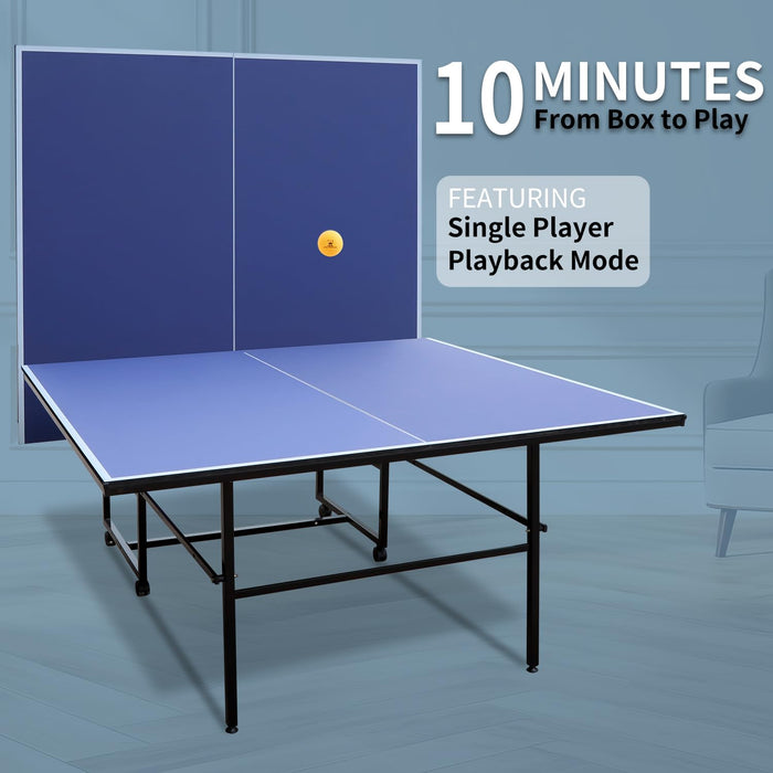 DUDUSHIMAN 9ft Mid-Size Table Tennis Table, Foldable Ping Pong Table for Indoor & Outdoor Games with Net, 2 Table Tennis Paddles and 3 Balls, Style A