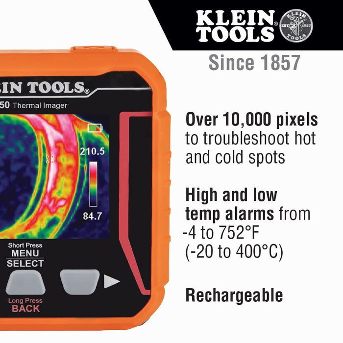 Klein Tools TI250 Rechargeable Thermal Imaging Camera, Camera Displays Over 10,000 Pixels with 3 Color Palettes, High / Low Temperature Points