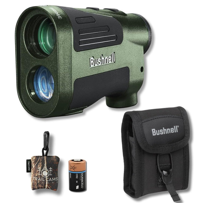 Bushnell Prime 1500 Hunting Laser Rangefinder 6x24mm - Bow & Rifle Modes, BDC Readings, Crystal Clear Optic Protected by Exo Barrier + Durable carrying Case + Battery + Microfiber Cleaning Cloth