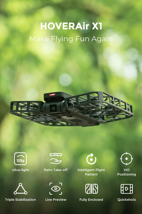 HOVERAir X1 Drone with Camera, Self-Flying Camera Drone with Follow Me Mode, Foldable Mini Drone with HDR Video Capture, Palm Takeoff, Intelligent Flight Paths, Hands-Free Control Black (Combo)