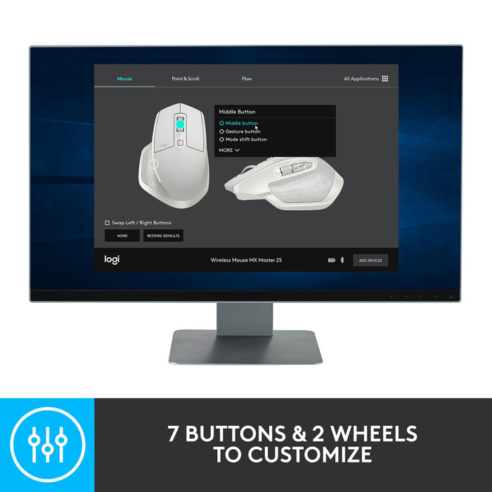 Logitech MX Master 2S Bluetooth Edition Wireless Mouse – Use on Any Surface, Hyper-Fast Scrolling, Ergonomic, Rechargeable, Control Up to 3 Apple Mac and Windows Computers - Graphite