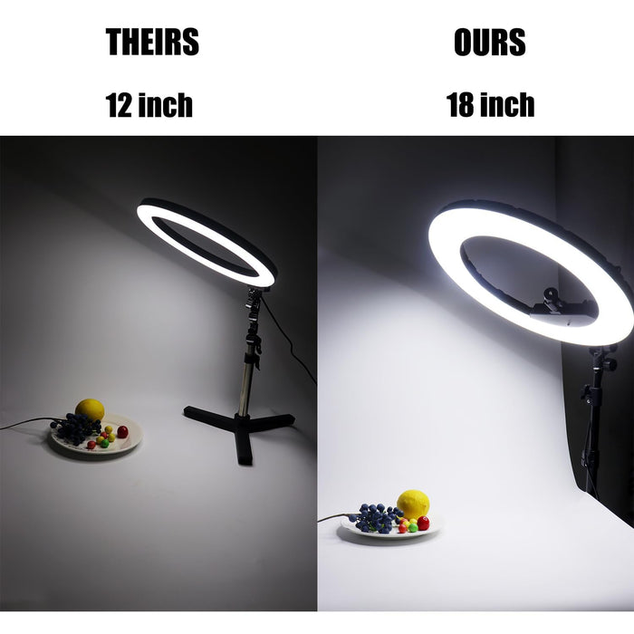 JJ JIANJIN Ring Light Kit:18"/45cm Outer 55W6700k Dimmable LED Light, Tripod Stand, Remote Controller,Box for Camera,Smartphone,YouTube,TikTok,Self-Portrait Shooting,CRI90,Black