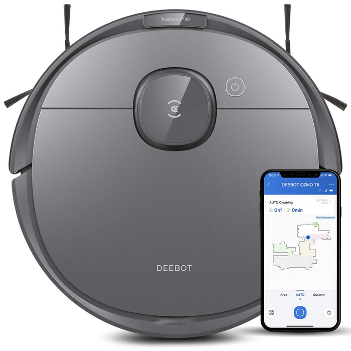 Ecovacs Deebot T8 Robot Vacuum and Mop Cleaner, Precise Laser Navigation, Multi-floor Mapping, Intelligent Object Avoidance, Full-customize clean, No-go and No-mop Zones, Auto-empty Station Compatible