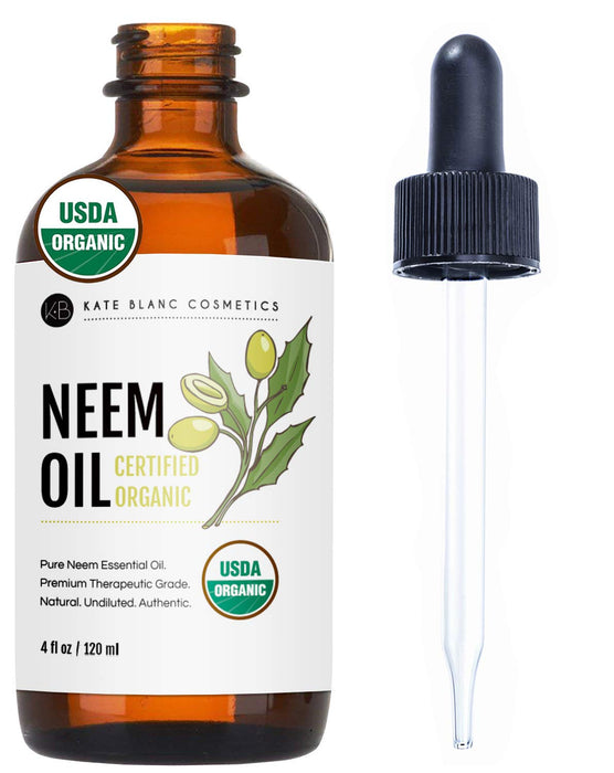 Kate Blanc Cosmetics Neem Oil for Skin (4oz) Natural & USDA Organic Neem Oil Concentrate. 100% Pure Neem Oil for Hair Growth and Organic Neem Oil for Plants. Mixed with Water to Create Plant Spray