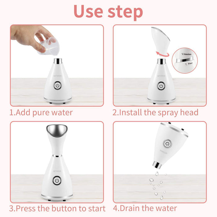 GETANYE Nano Ionic Face Steamer - 10X Penetration for Facial, Unclogs Pores, Moisturizing Spa Humidifier with Free Blackhead Remover Kit, Hair Band, Face Brush