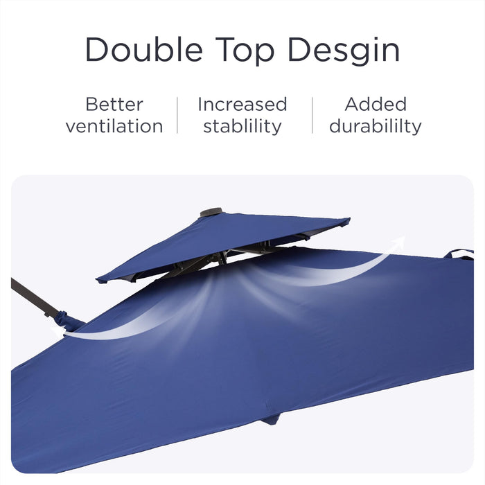 Deconk 9' X 12' Cantilever Patio Umbrella 360°Rotation Rectangular Outdoor Umbrella, Double Top Large Offset Sun Shade Umbrella for Garden Deck Pool Backyard Patio, Navy