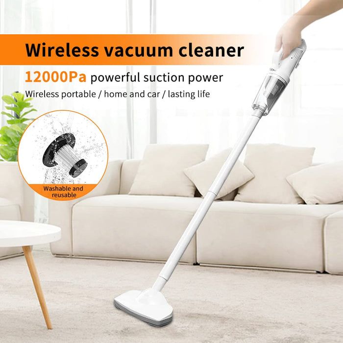 TOCAVE Cordless Stick Vacuum Cleaner, Lightweight Powerful Suction Handheld Vacuum for Hard Floor Carpet Pet Hair, White (ST-6101EG)