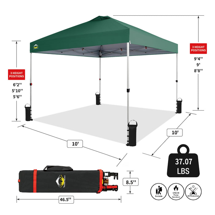 Crown Shades 10x10 Pop up Canopy Tent, Patented One Push Pop Up Tent with Wheeled Carry Bag, Bonus 8 Stakes and 4 Ropes, Forest Green