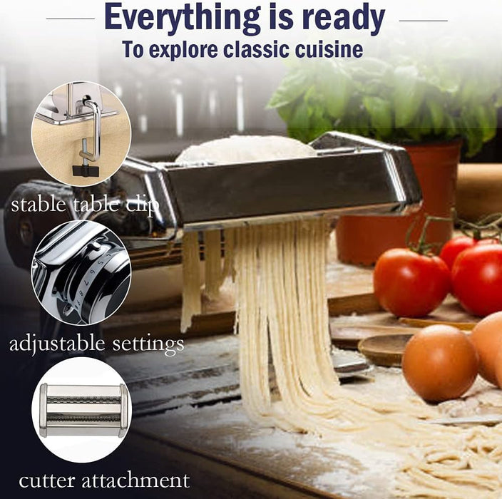 Pasta Maker Machine, 150 Roller Pasta Maker, 7 Adjustable Thickness Settings, 2-in-1 Noodles Maker with Rollers and Cutter, Perfect for Spaghetti,Fettuccini, Lasagna or Dumpling Skins