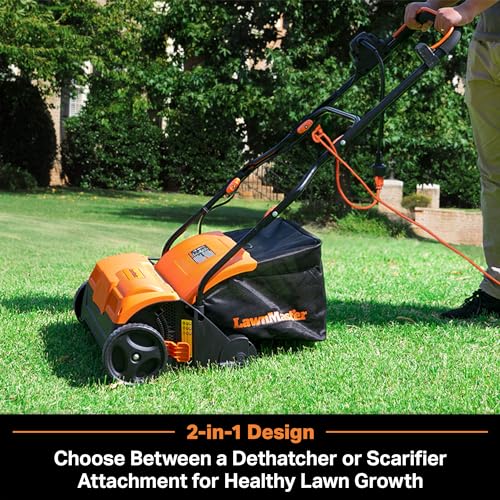 LawnMaster GVB1316 Electric 16” 13 Amp Dethatcher and Scarifier with 12 Gallon Collection Bag