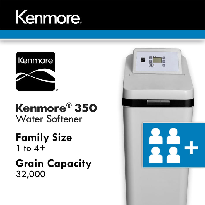 Kenmore 350 Water Softener With High Flow Valve | Reduce Hardness Minerals & Clear Water Iron In Your Home | Whole House | Easy To Install | Grey