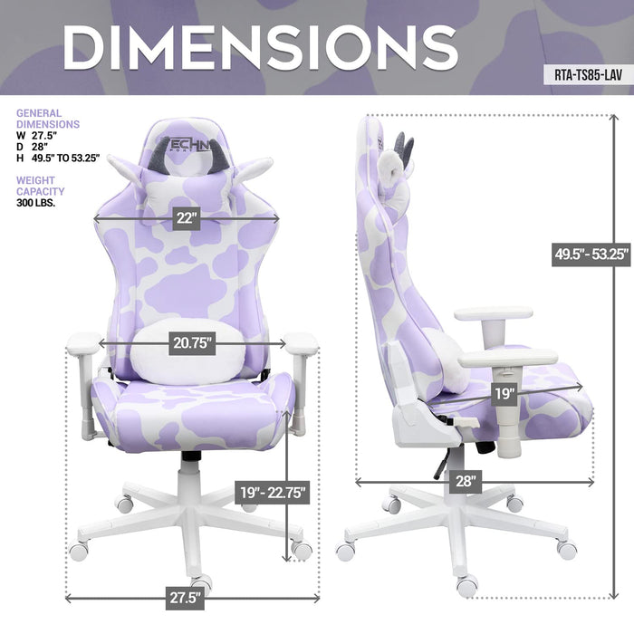 Techni Mobili Sport19.75 Modern Fabric Gaming Chair in Lavender Purple/White