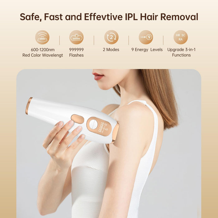 ARTOLF Laser Hair Removal IPL Laser Hair Removal for Women and Men Permanent, 999999 Flashes, At-Home Hair Removal Device for Facial Legs Arms Whole Body Use (White Gold)