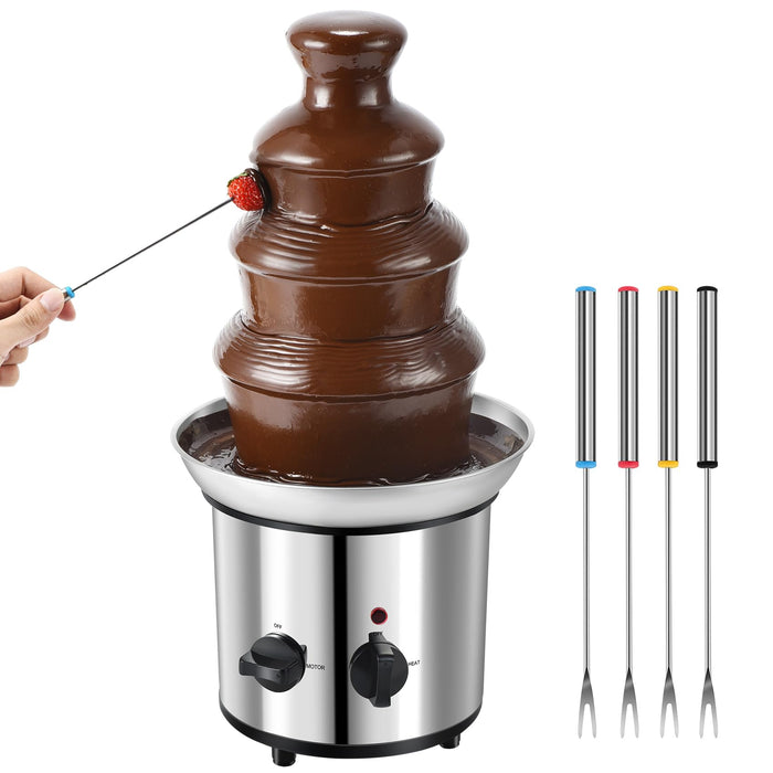 Chocolate Fountain, 4 Tiers Electric Melting Machine Chocolate Fondue Fountain Set with 4pcs Stainless Steel Forks, 4-Pound Capacity for Nacho Cheese, BBQ Sauce, Ranch